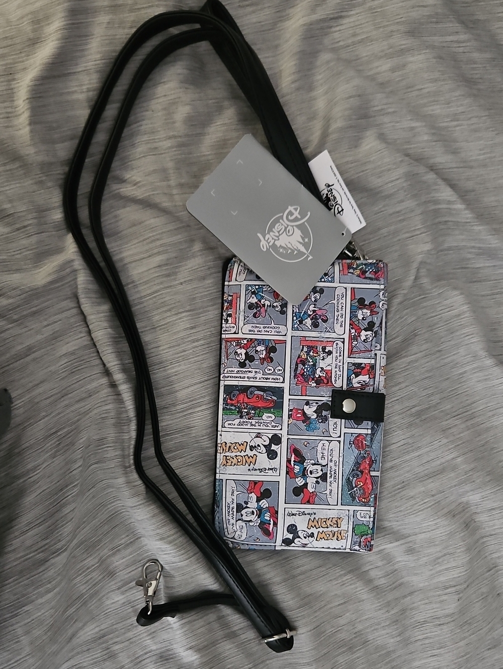 Disney Mickey Mouse Comic Strip Crossbody Wallet - Black Strap